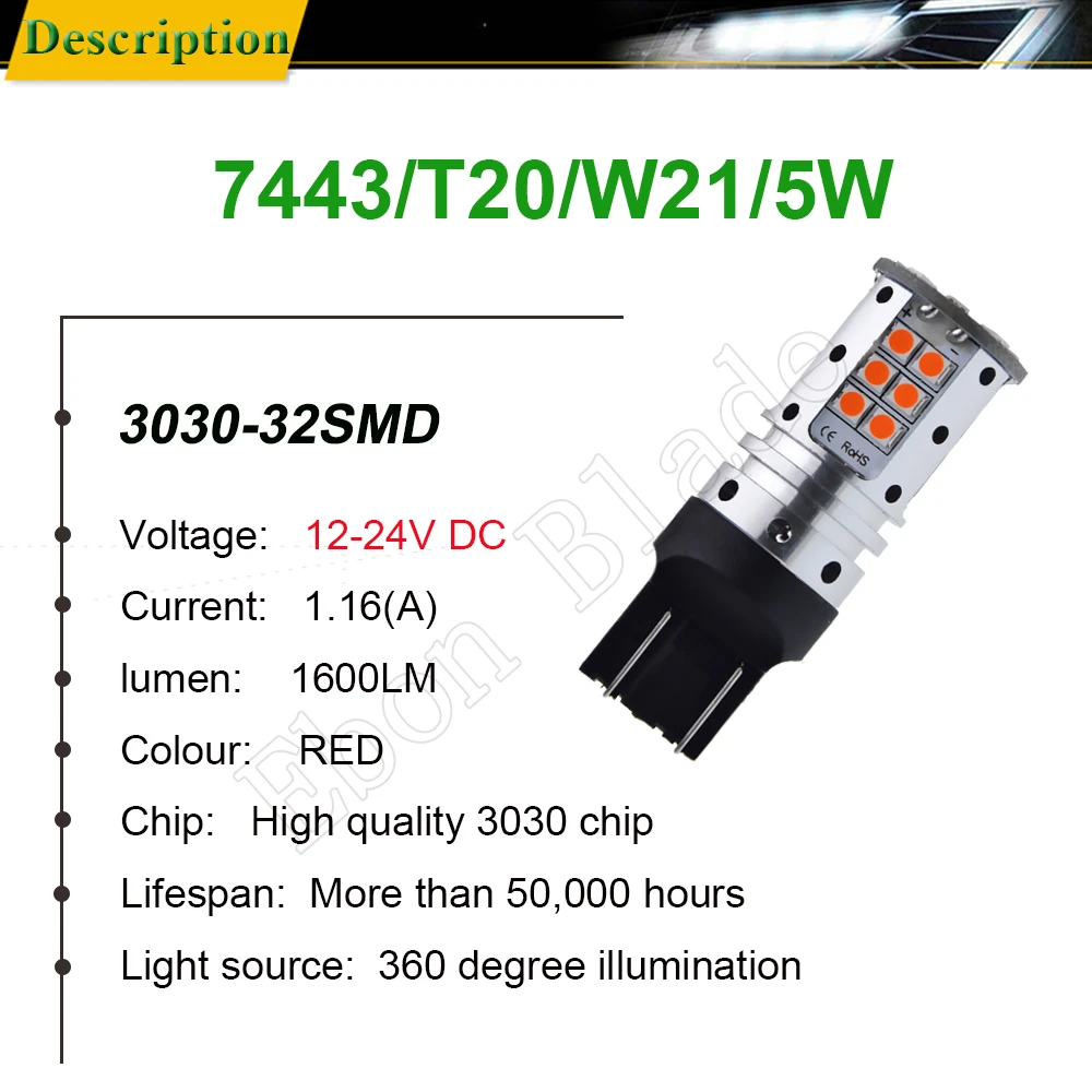 Комплект из 2 предметов, с can-bus T20 7443 W21/5 Вт автомобильный светильник s 3030 SMD светодиодный задний фонарь обратный светильник стоп парковочная лампа LED DRL лампы Белый Красный 12V 24V
