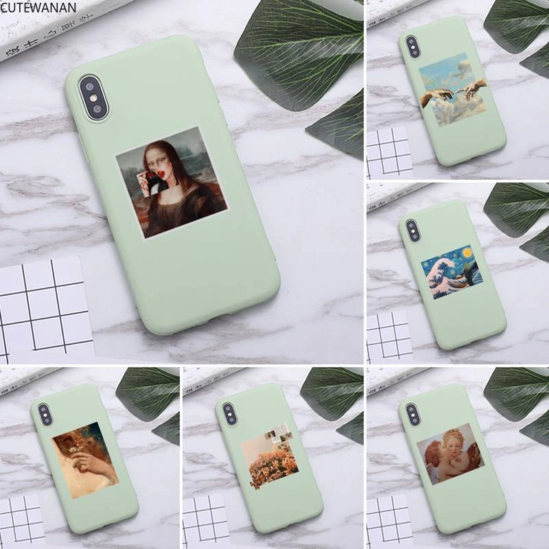 Art Aesthetic Phone Case For Iphone 12 Mini 11 Pro Max X Xr Xs 8 7 6s Plus Candy Green Silicone Cases Phone Case Covers Aliexpress