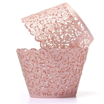 

12X Filigree Vine Cake Cupcake Wrappers Wraps Cases Wedding Birthday Decorations Pink