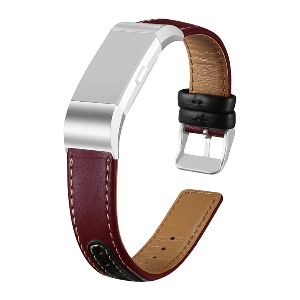 Watch Strap Replacement Leather Wristband With Metal Connectors For Fitbit Charge 2 Watch