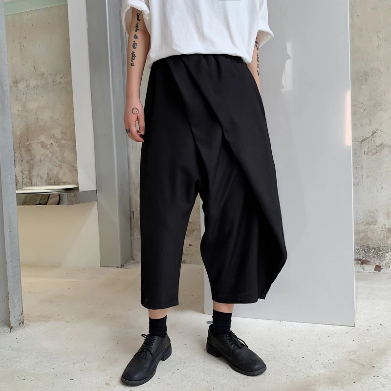 Men's pants spring autumn irregular fold Haren casual pants men eight pants young hairstylist Yamamoto wind