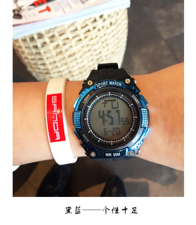 Sanda Waterproof Sports Watch Men's Outdoor Electronic Watch Sanda Luminous Multi-function Student Men's Watch Factory - Color: E