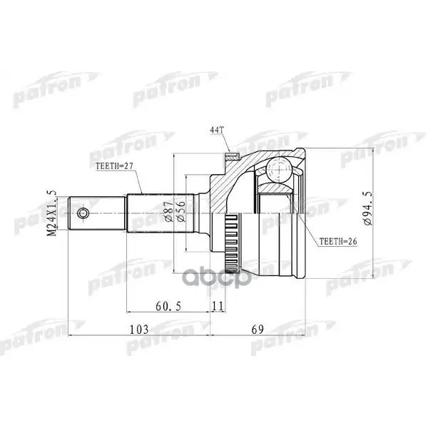 Шрус Наружн 27x56x26 Asb:44t Nissan: Altima 93-01 PATRON арт. PCV9623
