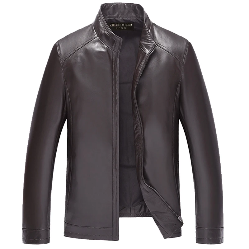 SHUJIN, зимние мужские кожаные куртки, фирменное Настоящее пальто, Jaqueta Couro, мужская кожаная куртка для мужчин - Цвет: Brown