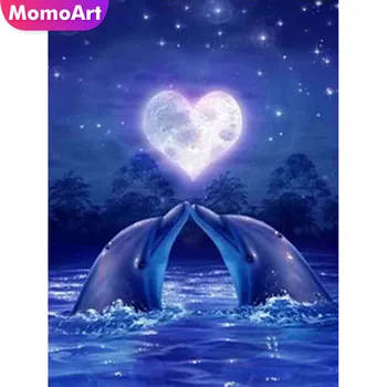 

MomoArt DIY Diamond Painting Romantic Dolphin Love Heart Moon Sea Embroidery Diamond Mosaic Full Complete Kit