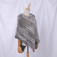 Genuine Rabbit Fur Knitted Natural Fur Poncho Fashion Wrap Coat Shawl Lady Scarf Natural Fur Wedding Party Wholesale Cape - Image 2