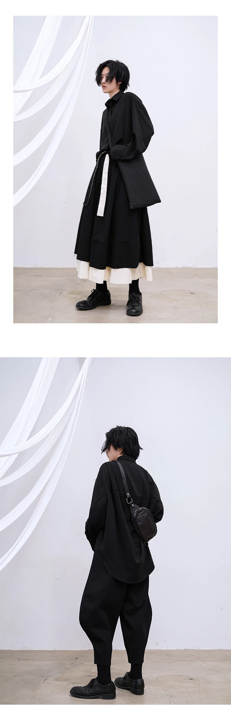 [EAM] Женская Длинная черная блуза большого размера, новая свободная рубашка с отворотом и длинным рукавом, модная весенняя Осенняя 19A-a745