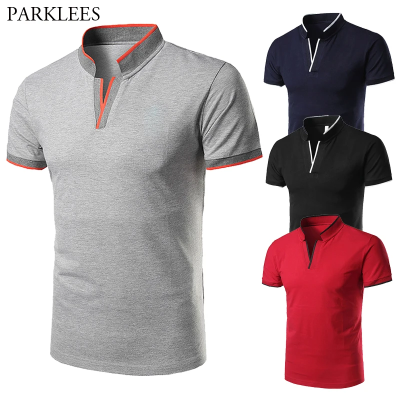 Рубашка поло мужская с воротником стойкой Модная приталенная брендовая