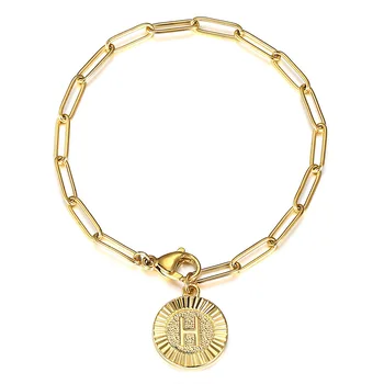 

Punk Miami Gold Initial Charm Bracelet Stainless Steel Rolo Box Chain A-Z Letter Bracelets for Women Men Length Adjustable DB294