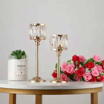 

IMUWEN Crystals Candle Holder Delicate Candlestick Shiny Candle Stand For Romantic Party Wedding Home Hotel Table Decoration