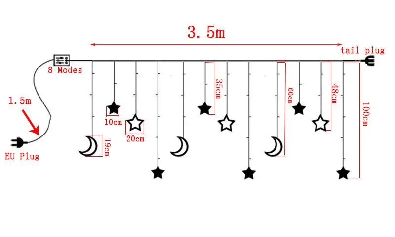 220V EU Plug 3,5 M светодиодный светильник с Лунной звездой, сказочный занавес, Рождественская светящаяся гирлянда, лампа для новогоднего свадебного украшения