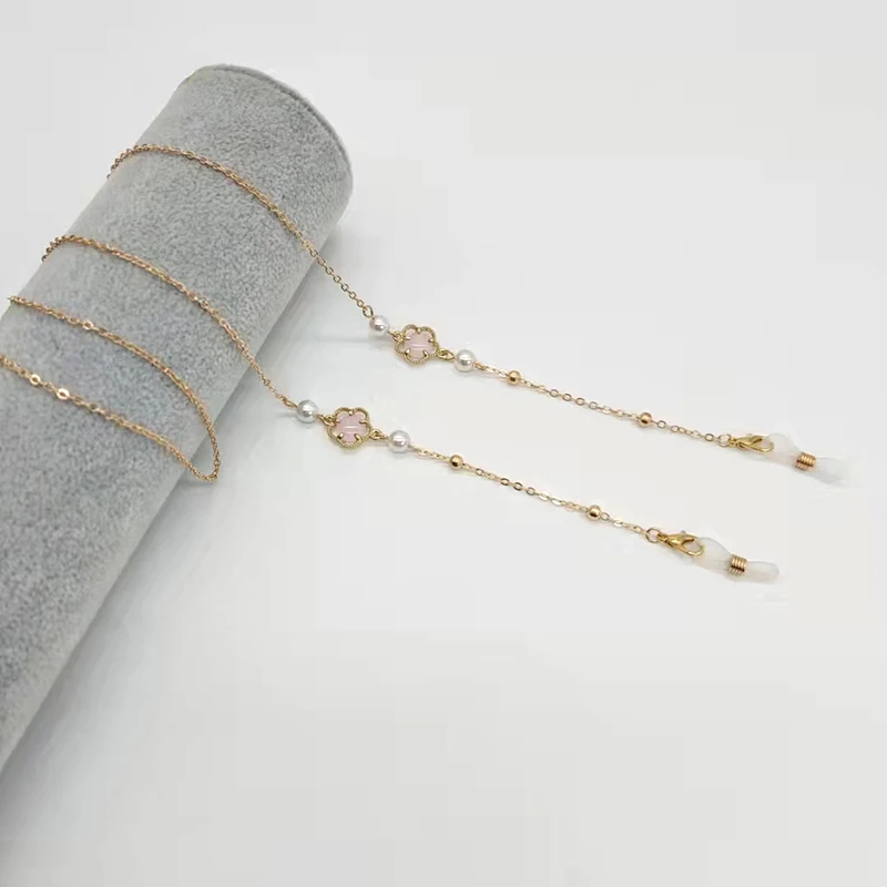 Eyeglasses Chain Round Crystal Flower Charm Beaded Chain Eyewear Retainer Sunglass Holder Strap Women Sweater Necklace - 5
