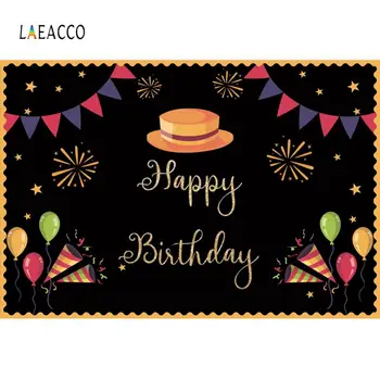 

Laeacco Happy Birthday Fireworks Glitters Newborn Party Flag Backgrounds Photography Customize Backdrops Props For Photo Studio