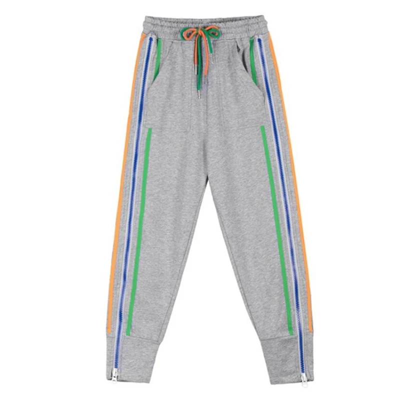 

Sweatpants Women Baggy High Waist Side Zipper Striped Jogger Sweat Pants 2020 Summer Korean Fashion Clothing Womens Streetwear