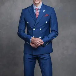 Королевский синий Бизнес Мужские костюмы двубортный остроконечные лацканы из двух частей пиджак брюки формальные свадебные смокинги