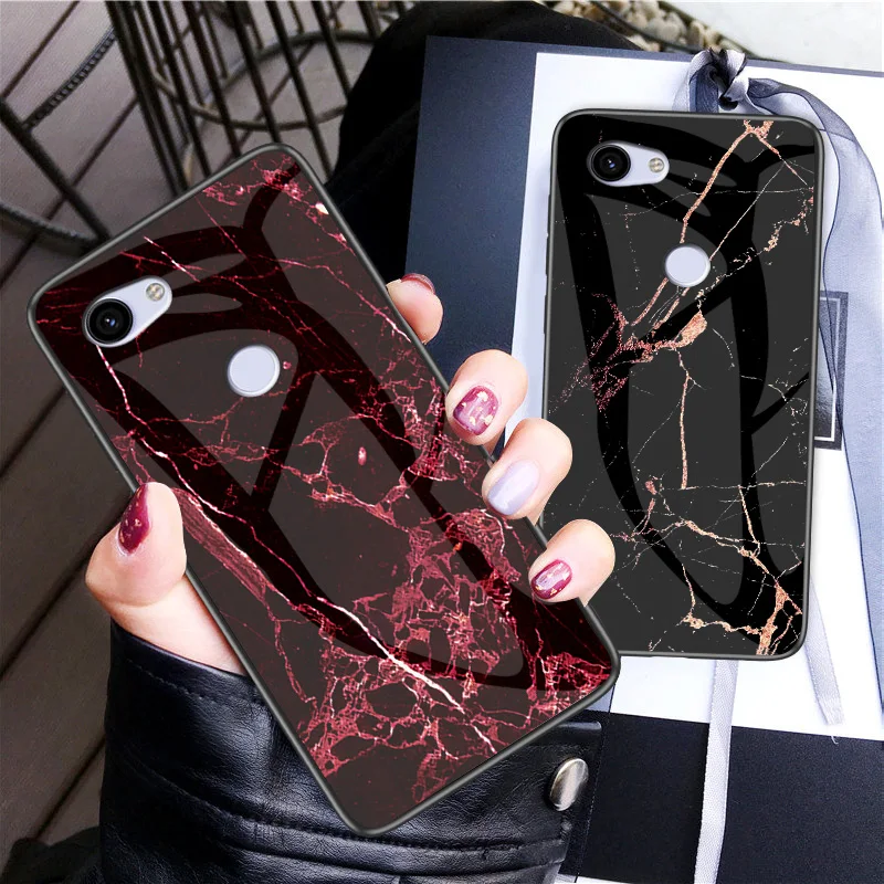

For Google Pixel 4 3 XL Case Colored Tempered Glass Marble Grain Gradient Back Cover Hard Case for Google Pixel 1 2 3 4 3A XL 4A