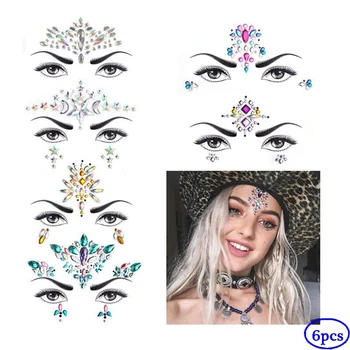 

6pcs/8pcs/10pcs Face Jewels Gems Women Night Club Body Chest Waist Rhinestone Glitter Jewelry Sticker Beauty Makeup Tools