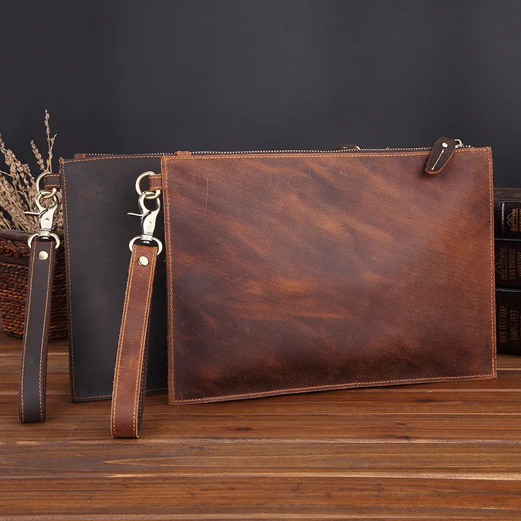 

Original First Layer Cow Leather Business Men's Handbag Large Capacity Hand Grasping Leather Men's Handbag Crazy Horse Skin Docu