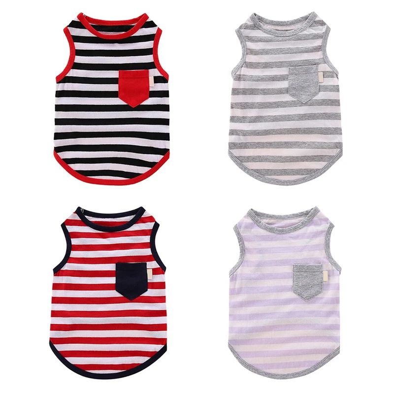 

Summer Dog Striped Clothes Pet Cotton Vest With Pocket Clothing For Chihuahua Cat Dogs Yorkshire Z