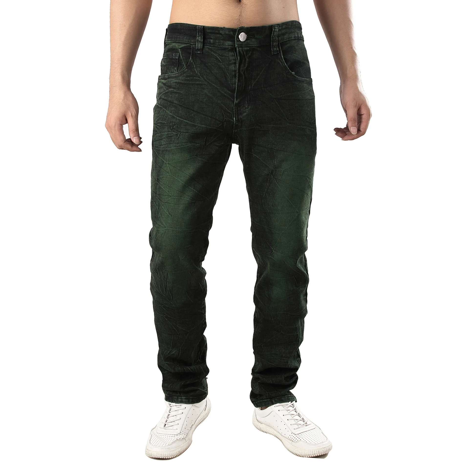 

2019 Hot Selling Cowboy Trousers Men Elasticity Slim Fit Jeans Dyeing Gray-green Cool Cowboy
