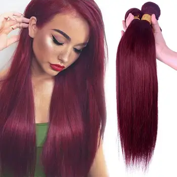 

Pre-colored 99J Red Brazilian Straight Human Hair Weaves Bundle 10 to 26 Inch Hair Weaving 3/4 PC 100% Remy Human Hair Bundles