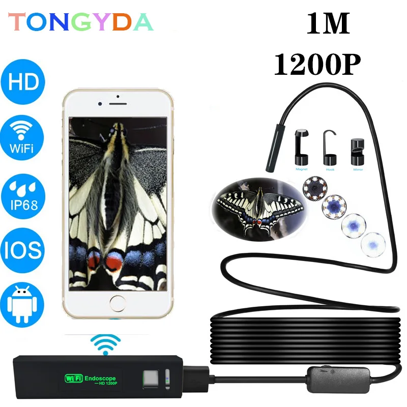 

1200P Wireless WIFI Endoscope Camera USB Borescope For Iphone Android IOS Endoscope Mini Waterproof Camera 8MM 2M 5M 10M Hard