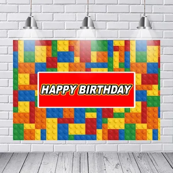 

Photography Backdrops Custom 7x5FT Happy Birthday Building Blocks Pattern Custom Photo Studio Backdrop Background Vinyl