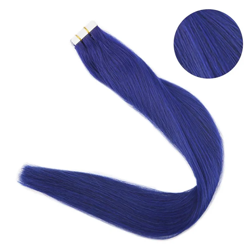 Blue Полный блеск красочные 20 шт 50 г лента в настоящая машина сделанная Remy человеческие волосы для наращивания клей на волосы - Цвет: Blue