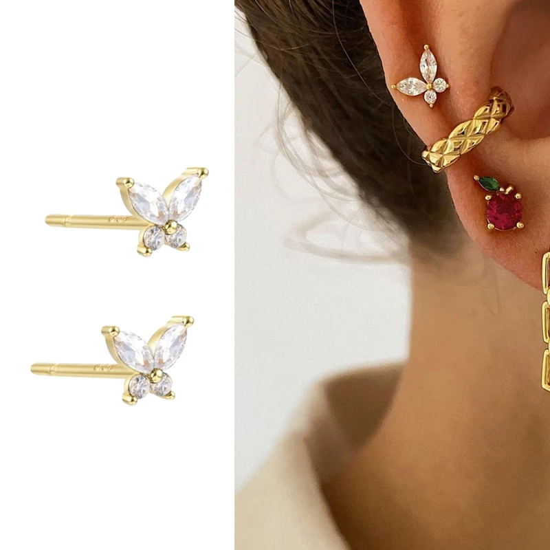 

Korea Fashion Women Earrings Blue White Black Fine Cute Butterfly Golden Fine Needle Stud Earring Female Girl Daily Wear Jewelry