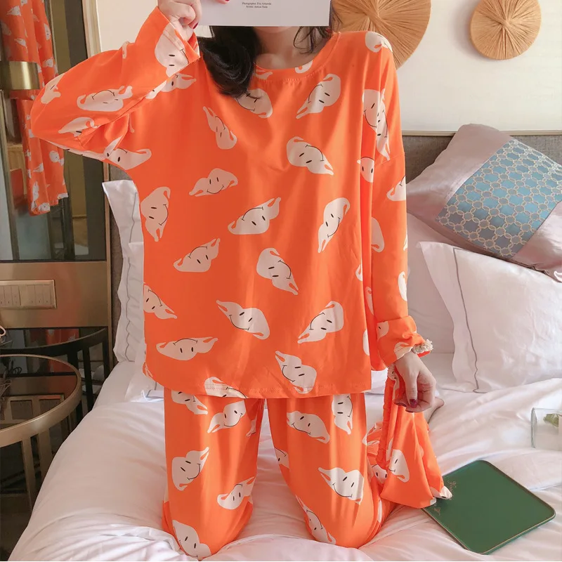 Хлопковый Пижамный комплект для сна для женщин, модный осенний пижамный комплект с принтом, пижама с длинными рукавами, брюки, две бумажные пижамы, Pj - Цвет: xiaolian jv