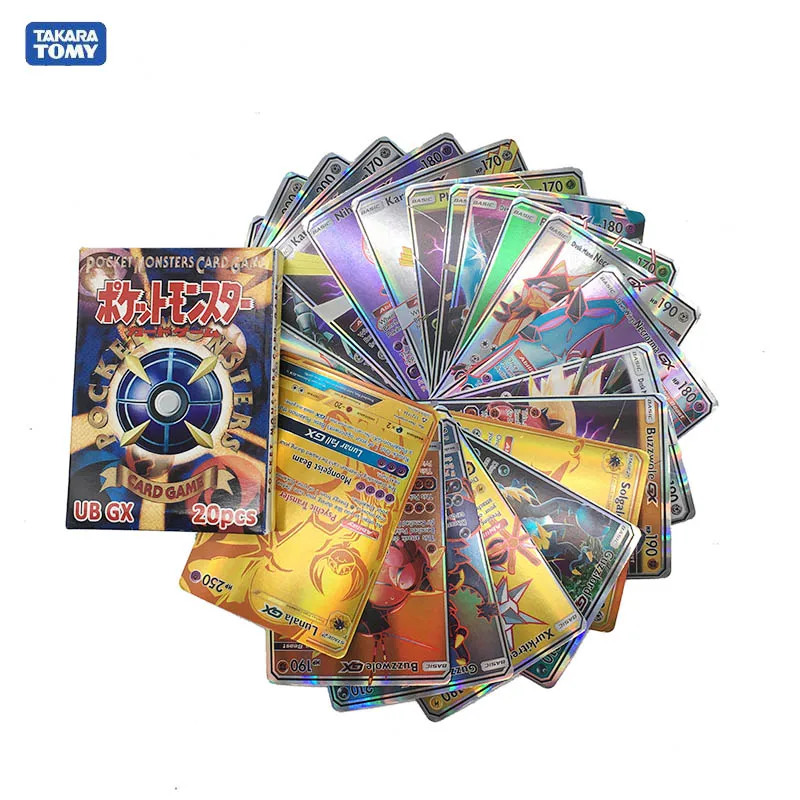 Takara Tomy PTCG Pokemon Cards GX EX MEGA Flash Card Меч Щит Солнце Луна карта Коллекционная Рождественский подарок детская игрушка - Цвет: 20pcs