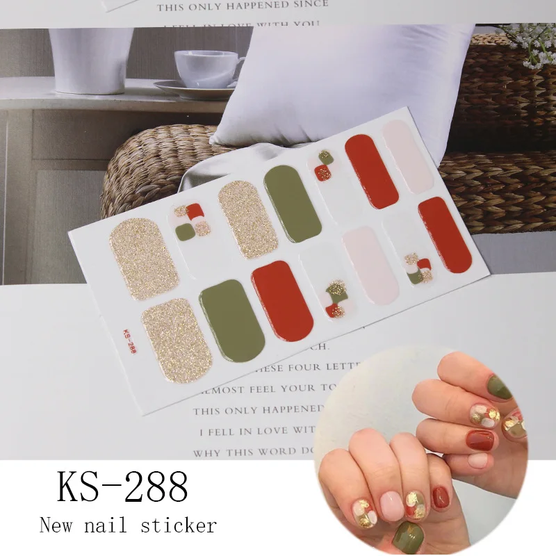 14 стикеров/листов для ногтей, Геометрическая полоса, цветной узор, водонепроницаемый клейкий слайдер для маникюра, полный набор для обертывания, инструменты для декора - Цвет: KS-288