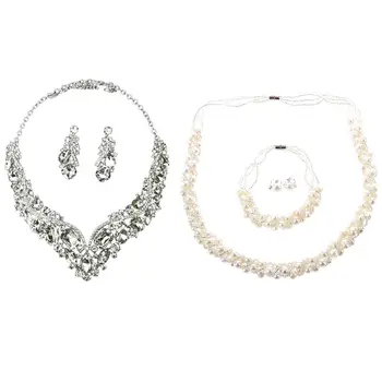 

Rhinestone Crystal Earrings and Necklace Costume & White Natural Freshwater Pearl Pearl Necklace Earrings Bracelet