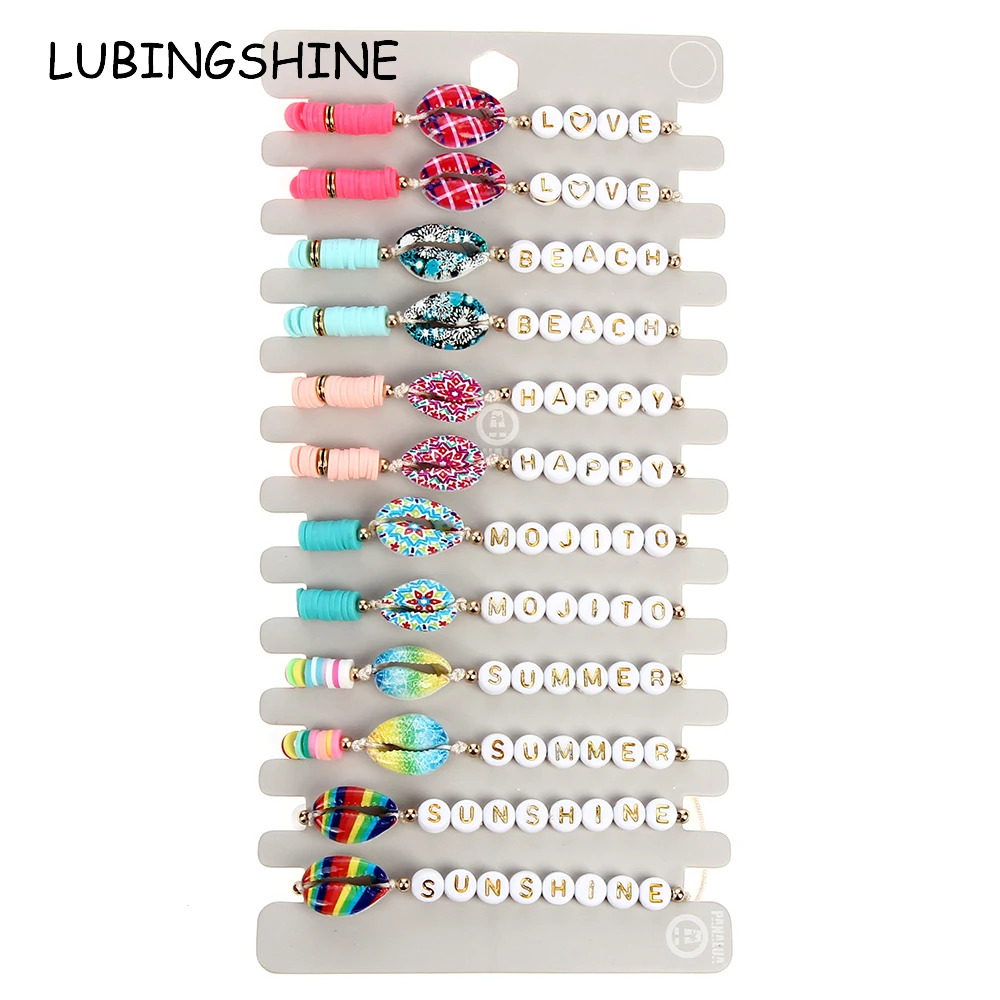 12pcs/Set Letters Color Shell Charms Natural Stone Bracelet Adjustable Unicorn Bird Anklets Women Girl Kids Jewelry Gift | Украшения и