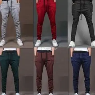 

Mens Cotton Joggers Pants Crotch NY Harem Elastic Waist