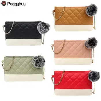 

Women PU Bags New Fashion Hit Color bolsa feminina Messenger Bag Ladies Leather Pompom Chain Shoulder Bags Handbag