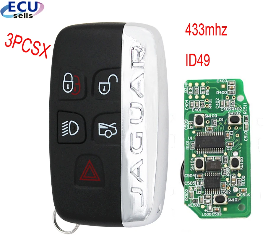 3 шт. х 5 кнопок 433 мгц дистанционный смарт ключ-брелок для Jaguar XF XJ XL XK XE 2013- ID49 чип FCC: KOBJTF10A
