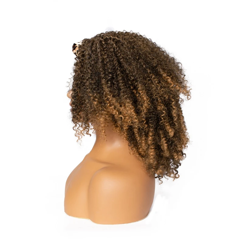 Encaracoladas com Lenço Peruca de Comprimento do Ombro Encaracoladas para Mulheres Perucas Encaracoladas Negras 16 Wig 6 peruca de comprimento do ombro perucas encaracoladas