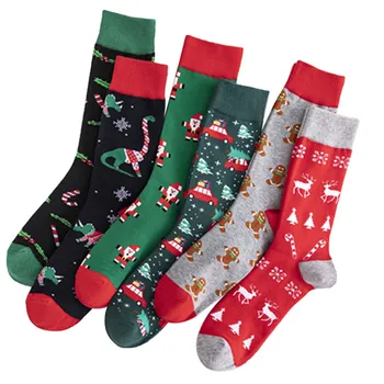 

Christmas Tree Santa Claus Red Fancies Cotton Men Socks Character Jacquard Xmas Festival Striped Socks New Year Gift Man Sock
