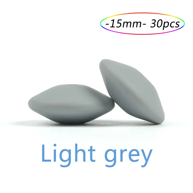 15mm light grey LOFCA силиконовый 15 мм бусины в форме чечевицы 30 шт зубной прорезыватель для малышей без БФА, силиконовый клипсы для детского зубного кольца ювелирные изделия Цепочки и ожерелья бисер для изготовления - Цвет: 15mm light grey