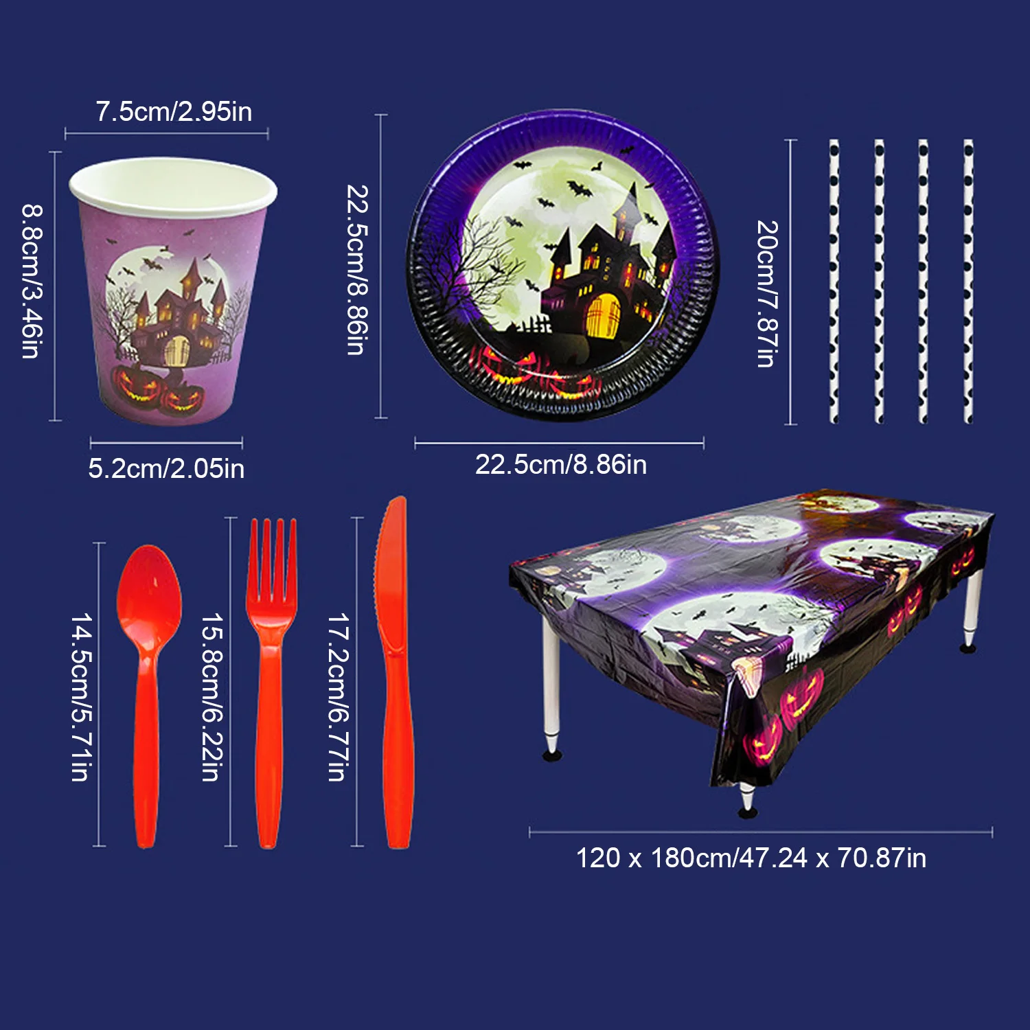 Behogar 71 шт. одноразовые бумажные столовые приборы набор посуды с посуда чашки соломинки скатерть ножи вилки ложки для Хэллоуина