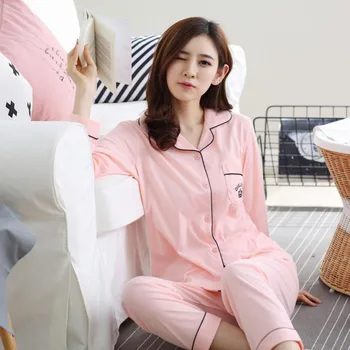 

100% Cotton Pajama Sets for Women Autumn Winter Long Sleeve Sleepwear Suits Pyjama Loungewear Homewear Pijama Mujer Home Clothes