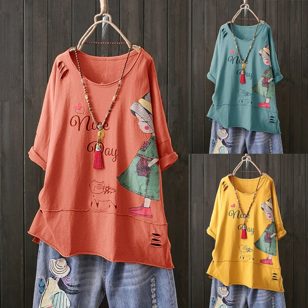 

New Tshirt Women Fashion O-neck Short Sleeve Cartoon Print Cotton Linen Tops Poleras Camiseta Mujer Top Women Harajuku T Shirt