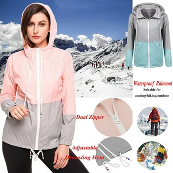 

Womens Coat Long Sleeve Spliced Hooded Waterproof Raincoat Outdoor Hooded Rain Jacket Windbreaker Slim Autumn Winter Womens 2019