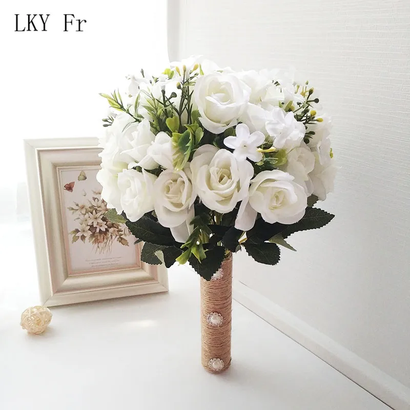 LKY Fr Свадебный букет цветов Свадебные аксессуары маленькие свадебные букеты шелковые розы свадебный букет s для украшения подружек невесты - Цвет: White Bouquet
