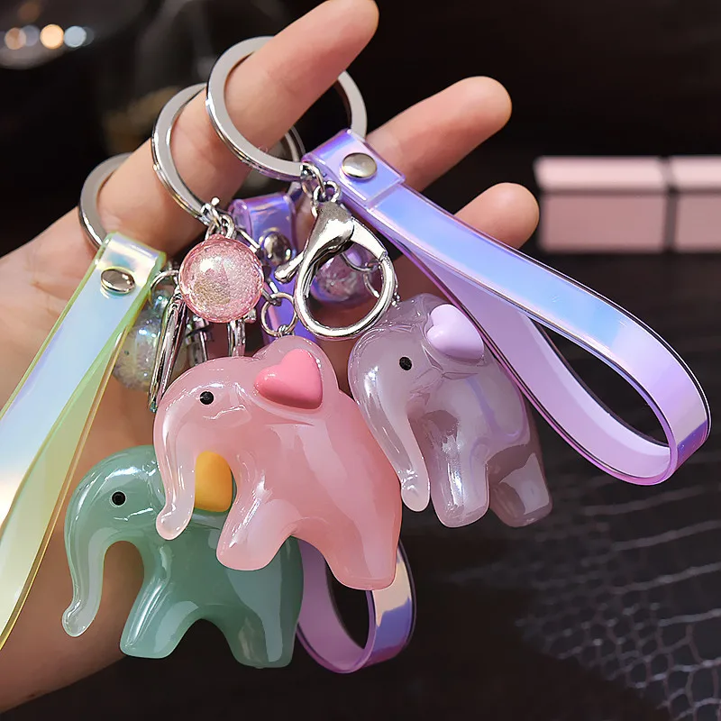 Cute Elephant Key Chain Ring Holder Car Charm Dolls Acrylic Heart Ear Keychains Gifts | Украшения и аксессуары