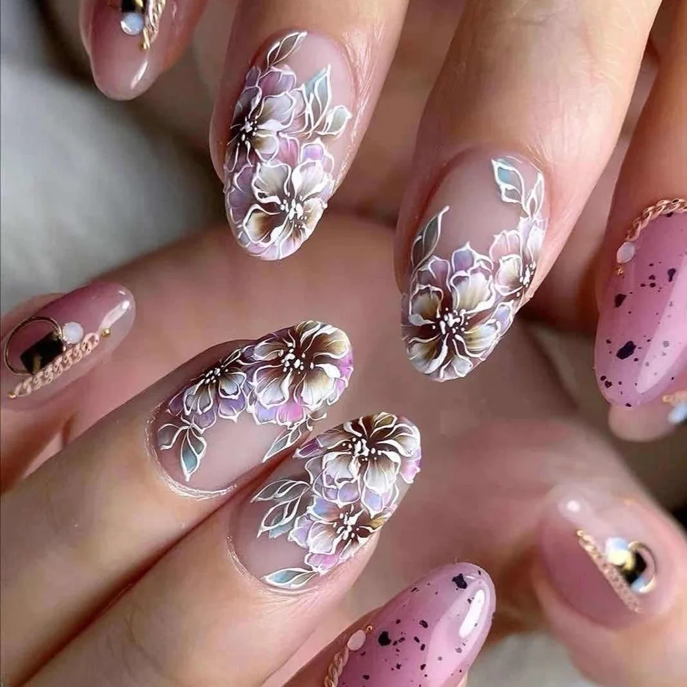 

2020 New 3D Nail Art Stickers Bohemia Gary Flowers Image Nails Stickers for Nails Sticker Decorations Manicure Z0368