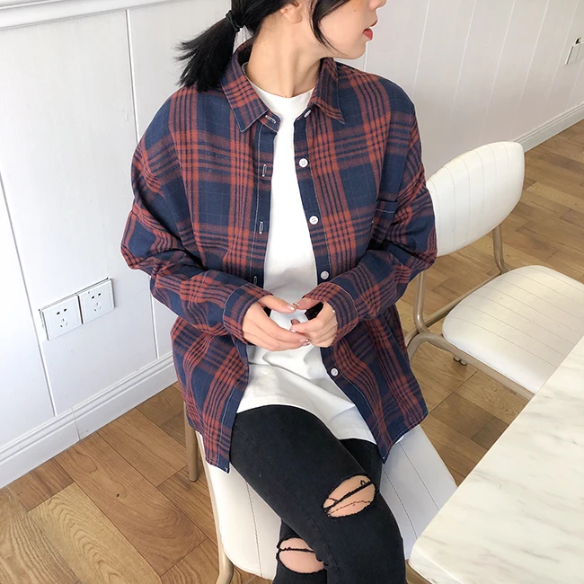 Blusas mujer de moda, женские топы с длинным рукавом, OL, на пуговицах, в клетку, с отложным воротником, рубашки для женщин, топы, клетчатая рубашка 6805 50