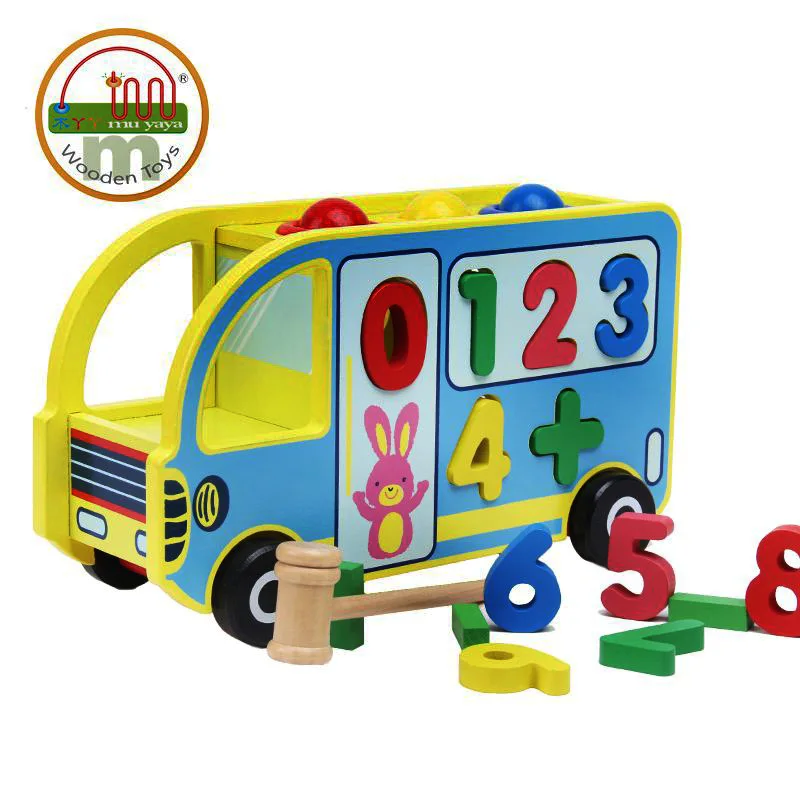 

Knock the Ball with Numbers Bus Baby Car Toy Children Wooden Beat Shape Matching ENLIGHTEN Teaching