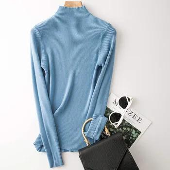 

Women's 100% Cotton T-Shirt Turtleneck Pullover Long Sleeve Shirt 2020 red